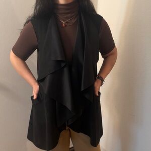 Black Draped Sleeveless Open Vest